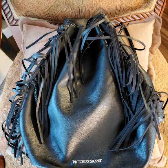Victoria Secret Faux Leather Black Bucket Back Pack/Shoulder Bag - Picture 1 of 10